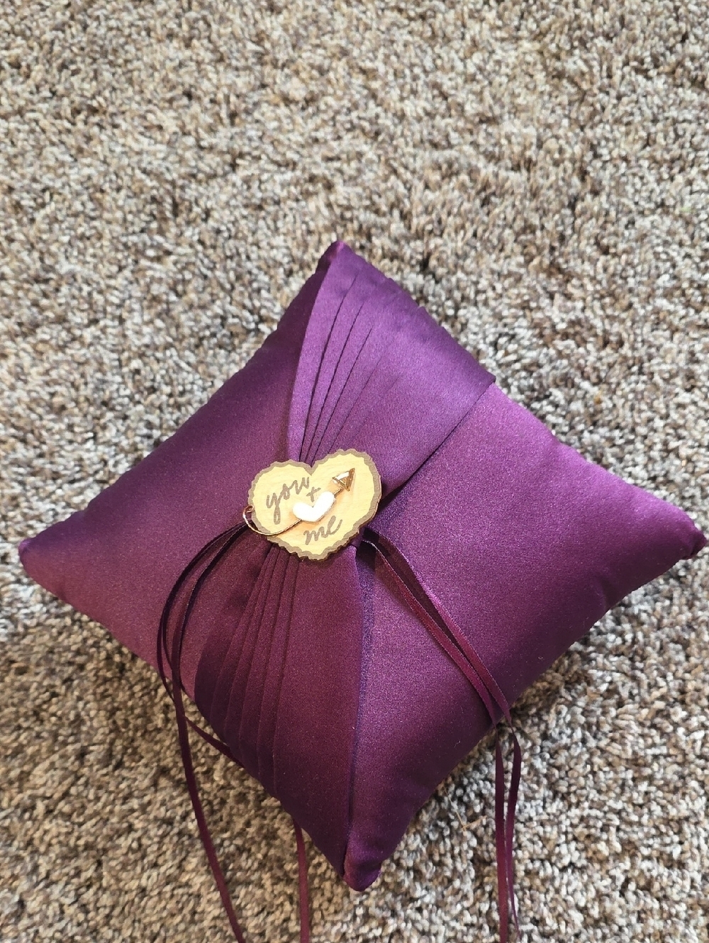 Davids Bridal Deep Plum Satin Ring Pillow with Heart Accent